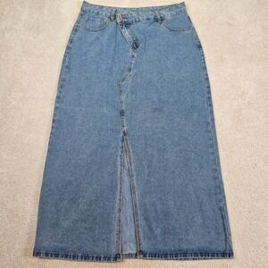 Y2K Long Denim‎ Maxi Skirt with Front Slit – 90s/00s Minimalist Americana XL